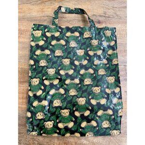 Harrod’s Logo Teddy Bear Tote Bag Green Shopping London Black Bows Double Handle